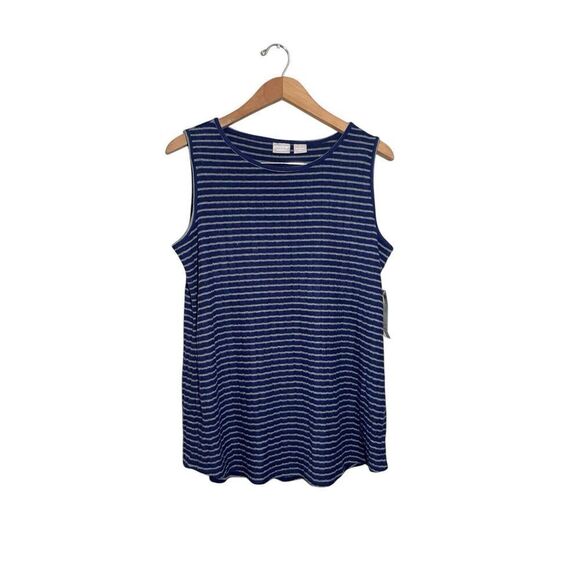 Chico’s Zenergy Size 1 (8/10) Plush Chevron Stripe Tank Ink Purple NWT - Picture 1 of 6